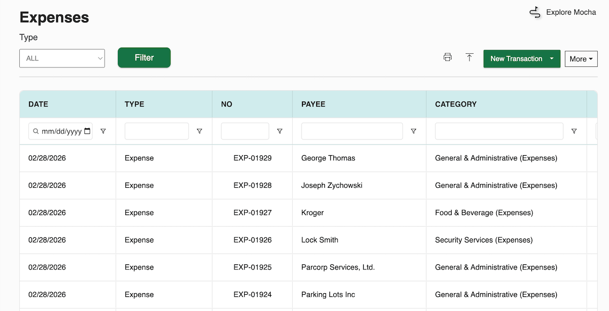 ACCOUNTS PAYABLE EXPENSES LIST
